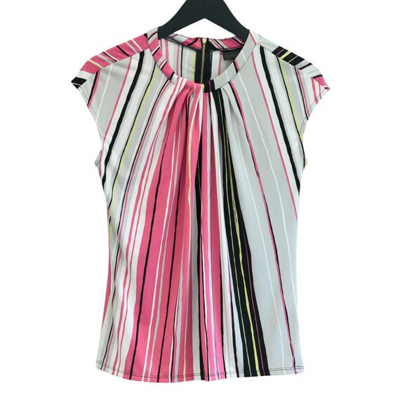 Unique Abstract Striped Cap Sleeve Pleated Front Work Blouse - Picture 1 of 7